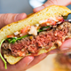 What looks like rare ground beef is actually the soy leghemoglobin, a plant protein that makes the Impossible Burger appear to bleed.